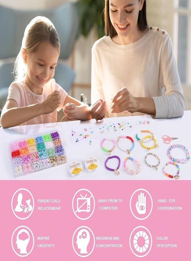 WebWares Clay Beads for Jewellery Making Kit|| Kids Girls Macaron Color Beads for Bracelet Making|| Jewellery Making Kit for Kids DIY Bead Set Making|| (New Moti Bead Kit) - Image 3